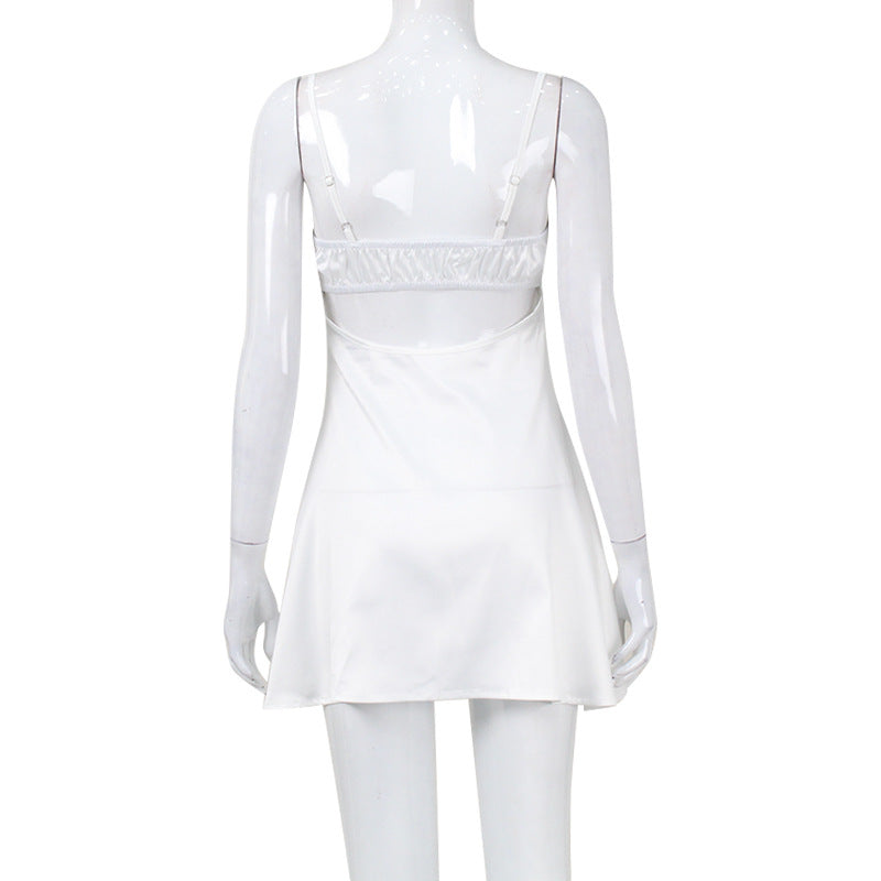 Lace Backless Satin Nightgown Dress