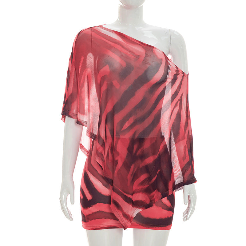 Women's Claw Print Oblique Shoulder Two-Piece Set