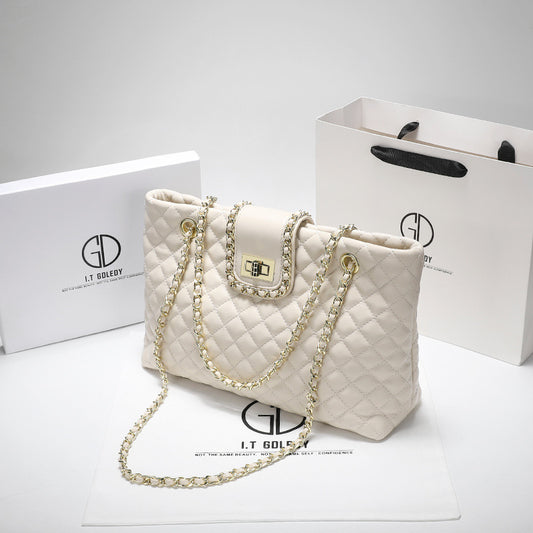 Women's Leather Chain Strap Tote Bag