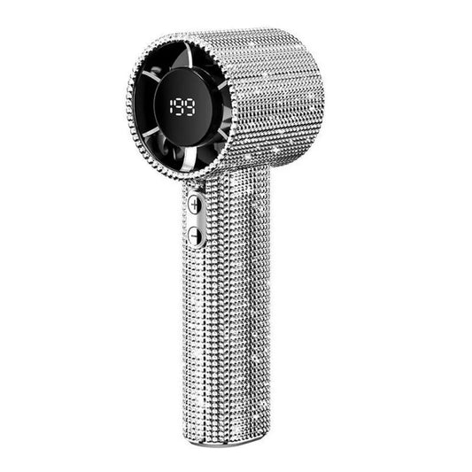 Bling Quuen Diamond Bling Handheld Fan, Portable Mini Fan with Digital Display, Adjustable 3-Speed Rechargeable Personal Fan for Travel, Makeup, Outdoor, Women'S Gifts