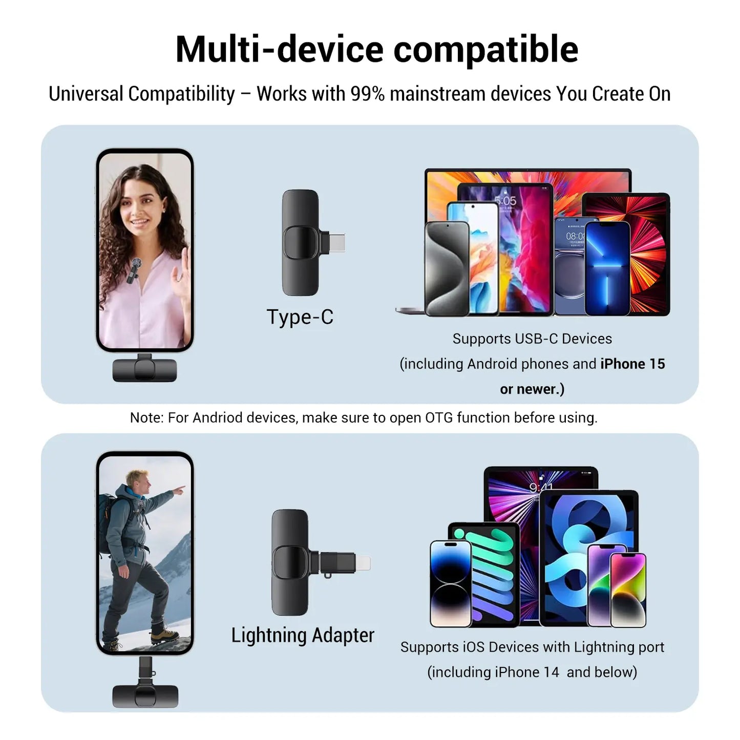 Wireless Mini Lavalier Microphone for Iphone, Ipad & Android, Noise-Cancelling Plug & Play Lapel Mic for Lightning, Usb-Rechargeable Microphone for Short-Video Platforms, Vlogs & Live Streaming, Live Streaming Equipment